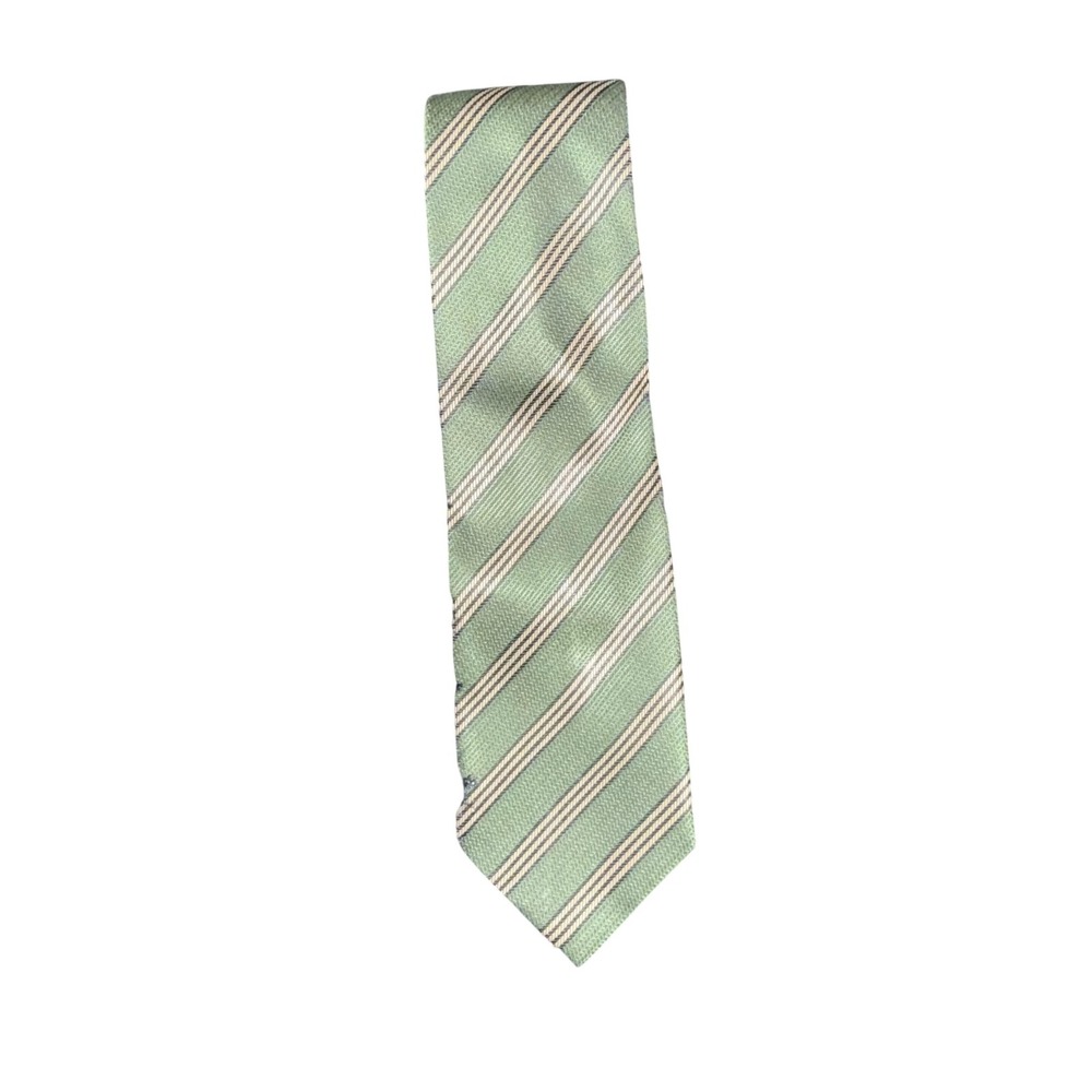 Uomo Venetto Tie Mens Green Gold‎ Striped Silk Look Classic Neckwear